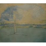 MICHAEL OELMAN, BN 1941, A PAIR OF LIMITED EDITION HAND COLOURED ETCHINGS Titled 'Ice Yacht 3/75'