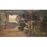 R. HUGHES, 19TH CENTURY OIL ON CANVAS Titled 'Old Mill, Suffolk', bearing label verso,