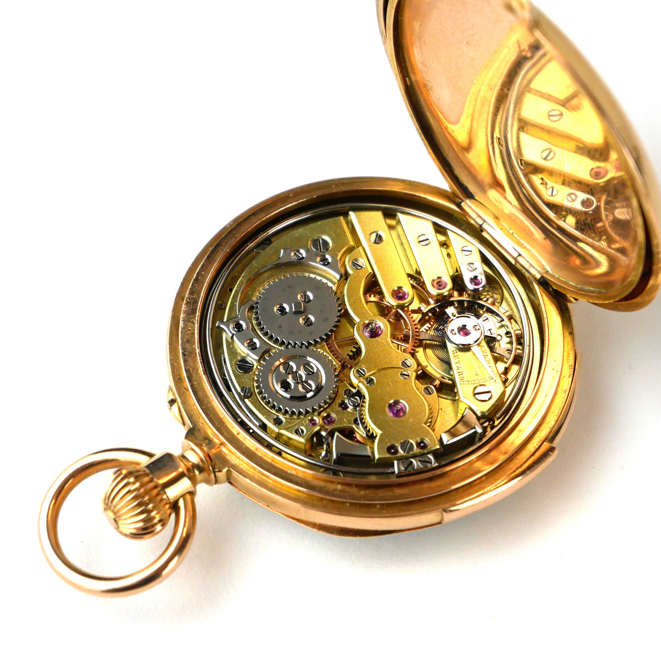 AN EARLY 20TH CENTURY YELLOW METAL QUARTER REPEATER LADIES' POCKET WATCH Open face with Roman number - Image 4 of 5