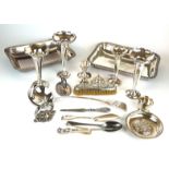 A COLLECTION OF 20TH CENTURY SILVER TRINKETS Comprising an ashtray with Tudor rose design, a trumpet