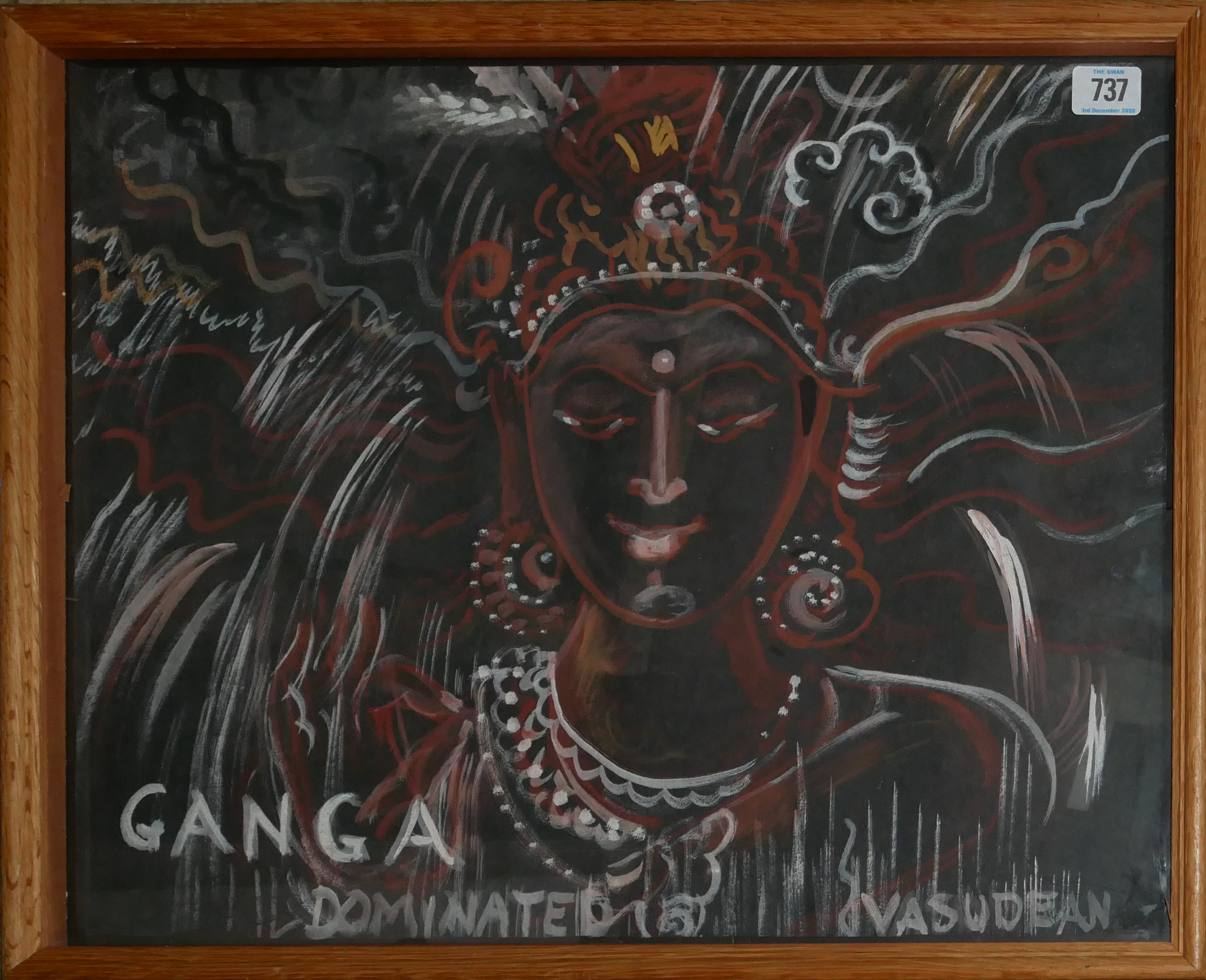 VASUDEUAN, AN INDIAN WATERCOUR PORTRAIT Titled 'Ganga Dominated', female wearing an elaborate - Image 2 of 2