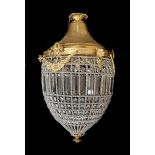A REGENCY DESIGN BRASS AND WIREWORK ACORN FORM LANTERN Inset with faceted glass prisms. (60cm)