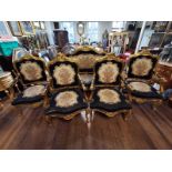 A CONTINENTAL FIVE PIECE GILT WOOD AND FLORAL TAPESTRY UPHOLSTERED SALON SUITE Comprising a three