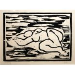 JONATHAN COLEMAN, A LIMITED EDITION (1/6) LINOCUT Reclining nude, 1992, signed with initials, framed