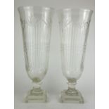 A PAIR OF CUT GLASS FLARED NECK VASES. (45cm) Condition: good