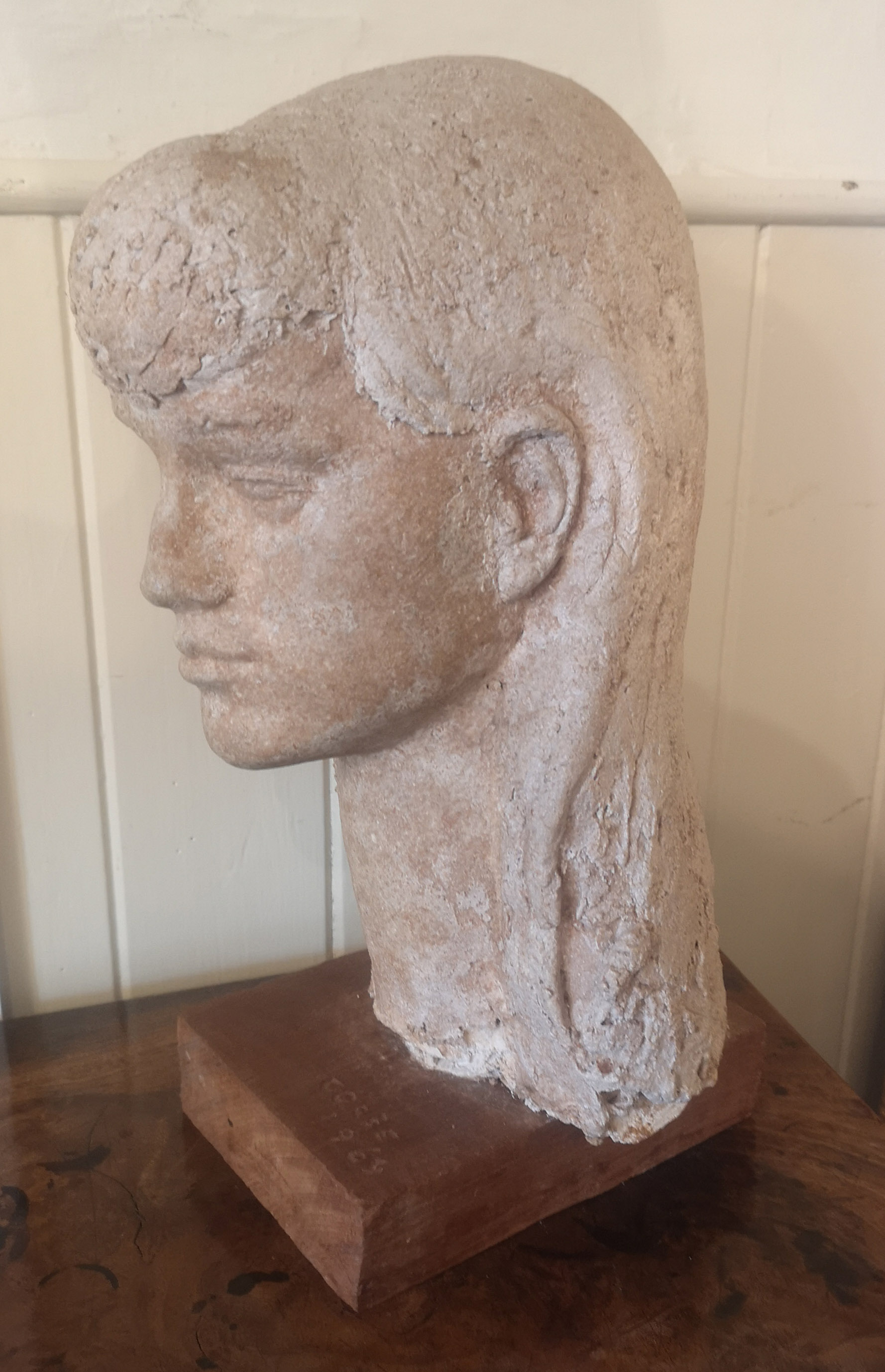 A MID 20TH CENTURY PLASTER MAQUETTE SCULPTURE Female bust, signed to base 'Corse 69', on wood - Image 2 of 3