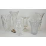 A COLLECTION OF FIVE 20TH CENTURY CUT LEAD CRYSTAL VASES Including three of trumpet form, together