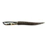 A CONTINENTAL AGATE, WHITE METAL AND NIELLO ENAMEL DAGGER Having a carved brown agate handle and