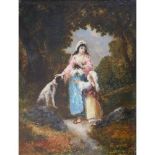 NARCISSE-VIRGILE DÍAZ DE LA PENA, FRENCH, 1807 - 1876, OIL ON PANEL Titled 'Two Girls in The Woods',