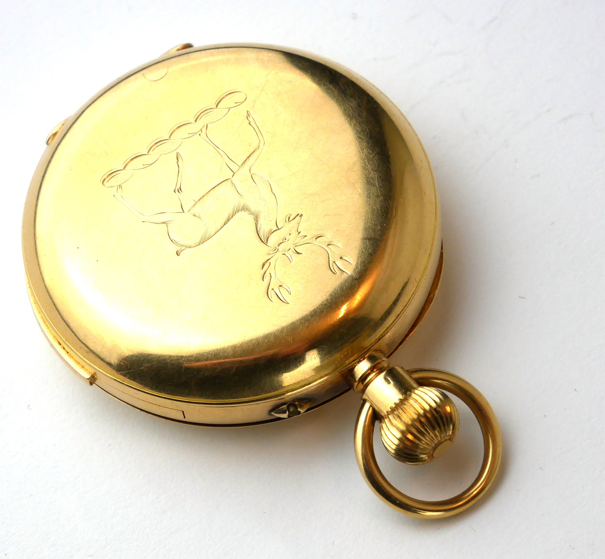 AN EARLY 20TH CENTURY 18CT GOLD MINUTE REPEATER GENT'S FULL HUNTER POCKET WATCH Having an engraved - Image 4 of 4