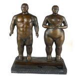 A LARGE BRONZE GROUP, NUDE MALE AND FEMALE On black marble base. (38cm) Condition: good