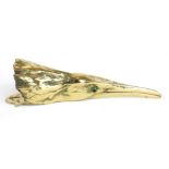 A 19TH CENTURY HEAVY POLISHED BRASS WALL HANGING LETTER CLIP FORMED AS AN EAGLE HEAD WITH RED