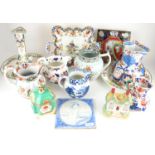 A GOOD MIXED SELECTION OF MAINLY VICTORIAN CERAMICS AND POTTERY Comprising six jugs including Masons