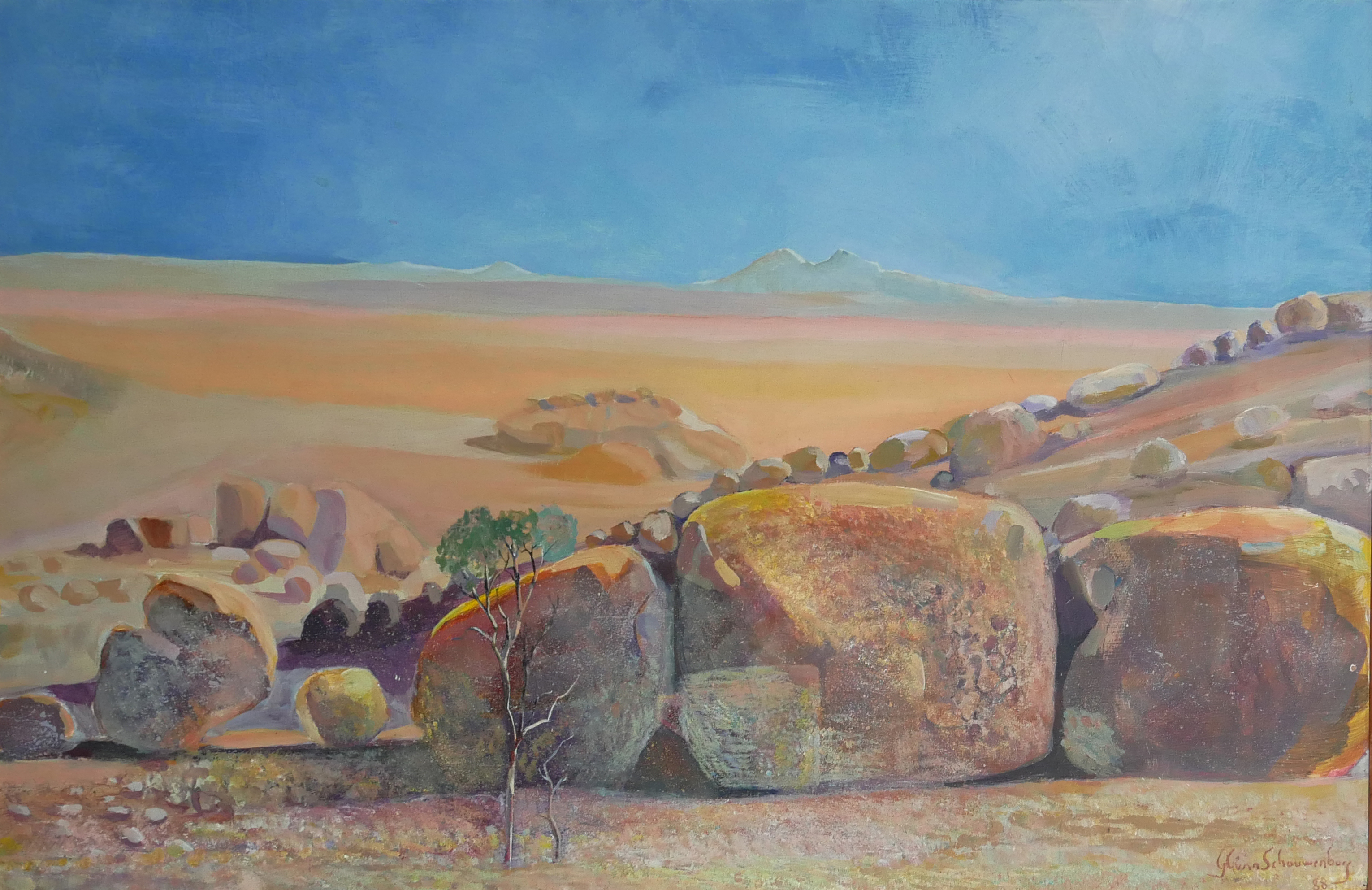 GERRIT VAN SCOUWENBURG, NAMIBIA, A 20TH CENTURY OIL ON BOARD Landscape, dessert scene, with