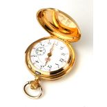 AN 18CT GOLD MINUTE REPEATER LADIES FULL HUNTER POCKET WATCH Having embossed initials to outer case,