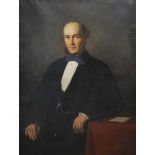 MID 19TH CENTURY IRISH OIL ON CANVAS, HALF LENGTH PORTRAIT OF THOMAS IALOR Esquire leaning on a