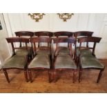 A SET OF EIGHT WILLIAM IV MAHOGANY DINING CHAIRS With bar backs and green velvet drop in seats, on