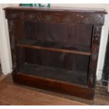 A LATE 19TH CENTURY OAK JACOBEAN BOOKCASE With height adjustable shelf, on a plinth base. (90cm x