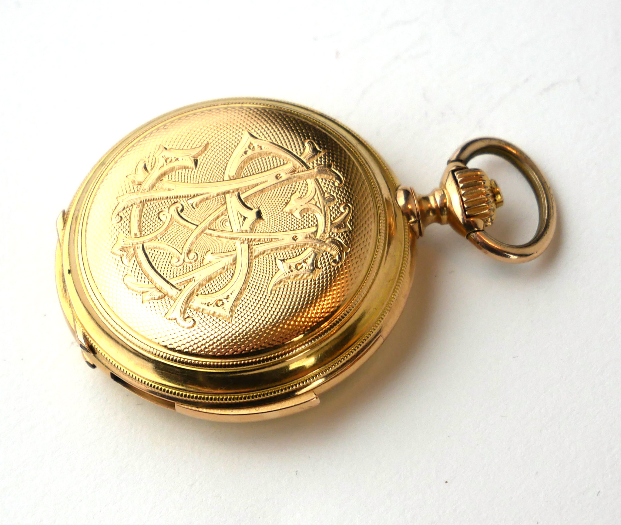 AN 18CT GOLD MINUTE REPEATER LADIES FULL HUNTER POCKET WATCH Having embossed initials to outer case, - Image 3 of 5