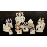 STAFFORDSHIRE, A COLLECTION OF 19TH CENTURY POTTERY FLAT BACK FIGURES Comprising 'Death of