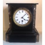 A 19TH CENTURY BELGIAN SLATE AND MARBLE MANTEL CLOCK On variegated marble supports and brass