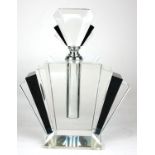 A LARGE ART DECO STYLE ODEON DESIGN SCENT BOTTLE AND STOPPER In black and clear glass. (24cm)