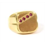 An Italian gold ruby signet ring,