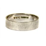An 18ct white gold flat profile wedding ring,