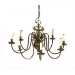 A Dutch brass eight branch ceiling light,