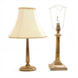A silver table lamp,