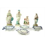 Four pearlware pickle dishes,