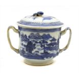 A 19th century Chinese blue and white two handle cup and cover,