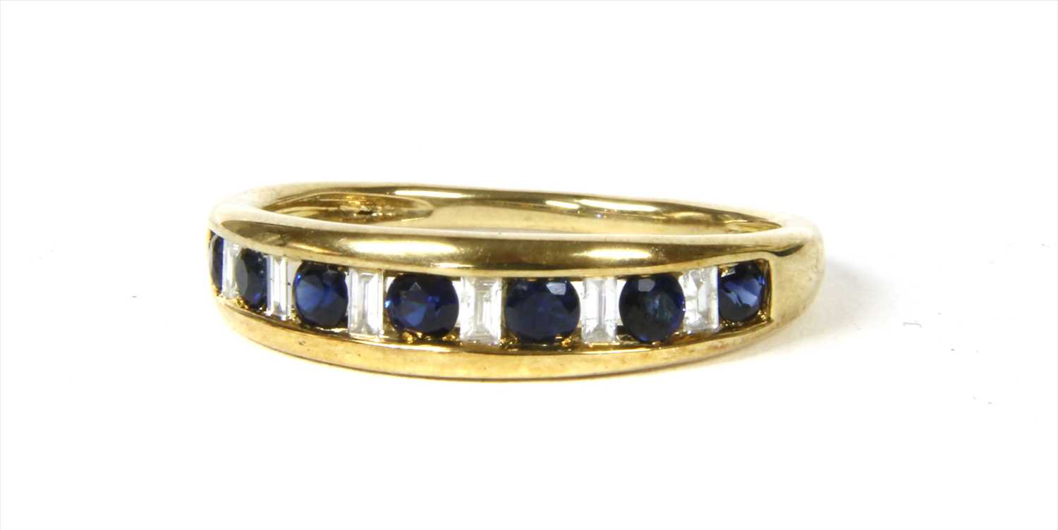 A gold sapphire and diamond half eternity ring,