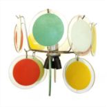 A chrome and glass hanging ceiling light,
