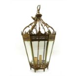 A hexagonal brass hall lantern,