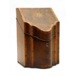 A George III mahogany and inlaid serpentine fronted knife box,