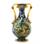 A 19th century faience twin handled vase,