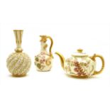 A Royal Worcester blush ivory porcelain tea pot,