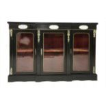 An ebonised break front credenza,