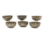 A set of six Peruvian white metal finger bowls,