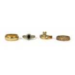 Four 9ct gold rings,