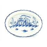 A large blue and white pearl ware meat plate,
