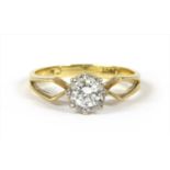 A gold single stone diamond ring,