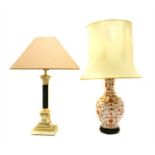 A silver plated Corinthian column table lamp and shade,