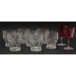 A set of engraved cut glass tumblers,