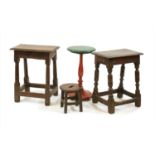 Two oak joined stools,