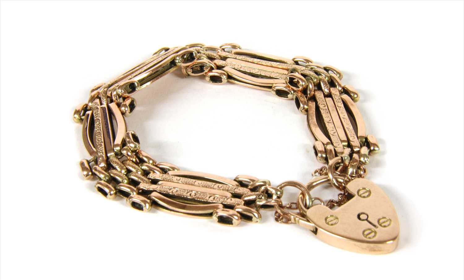 A 9ct gold five row gate bracelet,