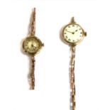 Two 9ct gold mechanical bracelet watches,