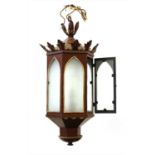 A painted metal hall lantern,