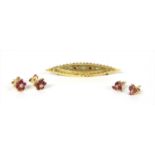 A Victorian gold Etruscan style diamond and ruby brooch,